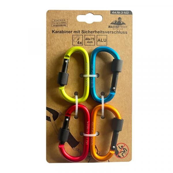 Karabiner mit Sicherheitsverschluss, 4 Stück